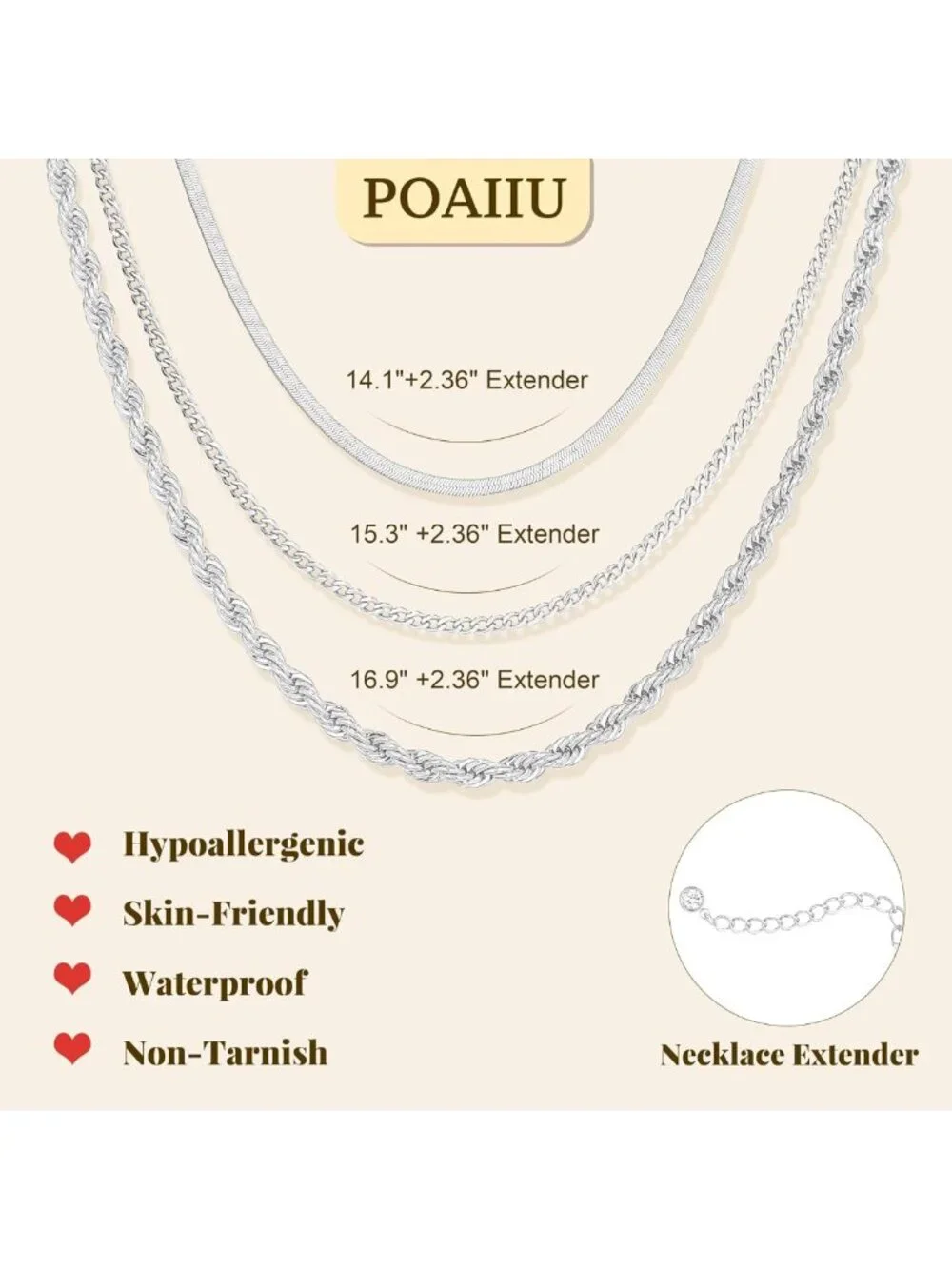 Chic Layered Necklaces Set for Women, 3 Chain Choker Jewelry, Gold/Silver Plated